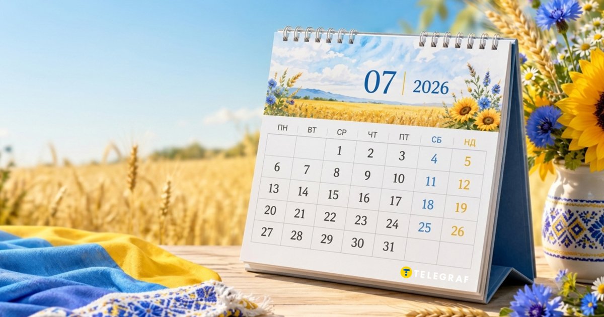 Липень 2026: День держ. української, Хрещення Русі та інші свята. Календар вихідних.