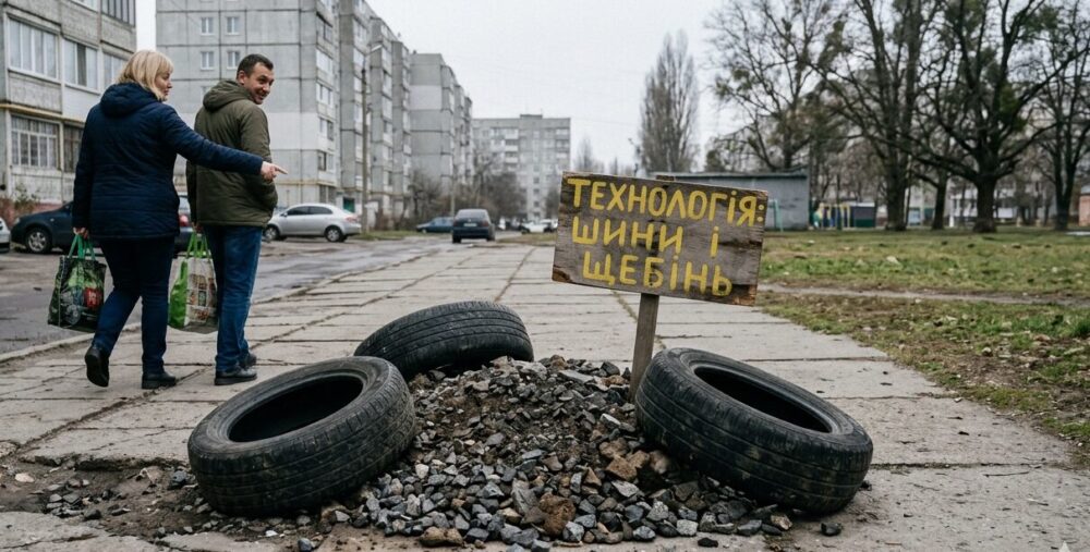 Шини замість тротуару: ноу-хау комунальників Дніпра (Відео)